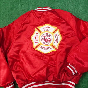 VINTAGE LINN VOL FIRE DEPT DEPARTMENT USA MADE SATIN JACKET SZL USA MADE